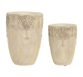 JARRON SET 2 CEMENTO 16X16X23 BARROCO DESGASTADO