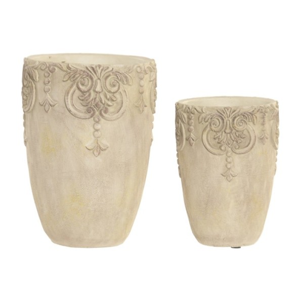 JARRON SET 2 CEMENTO 16X16X23 BARROCO DESGASTADO