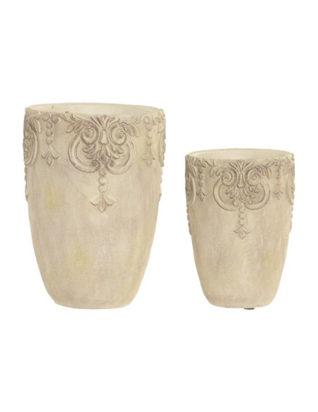 JARRON SET 2 CEMENTO 16X16X23 BARROCO DESGASTADO