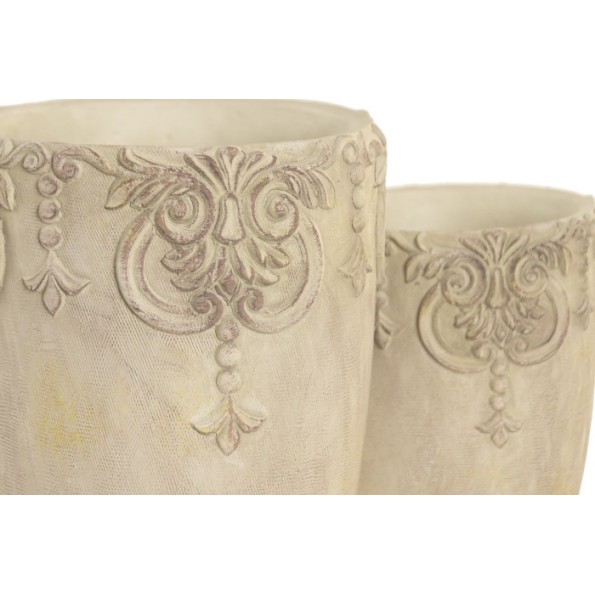 JARRON SET 2 CEMENTO 16X16X23 BARROCO DESGASTADO