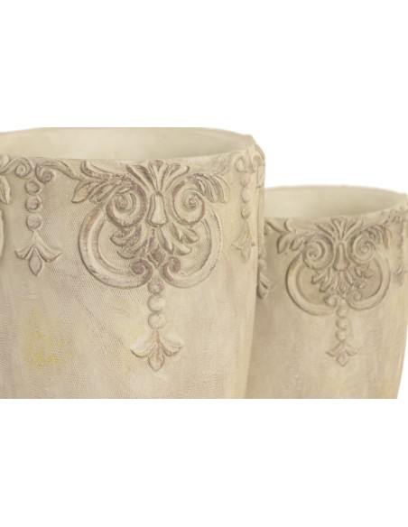 JARRON SET 2 CEMENTO 16X16X23 BARROCO DESGASTADO