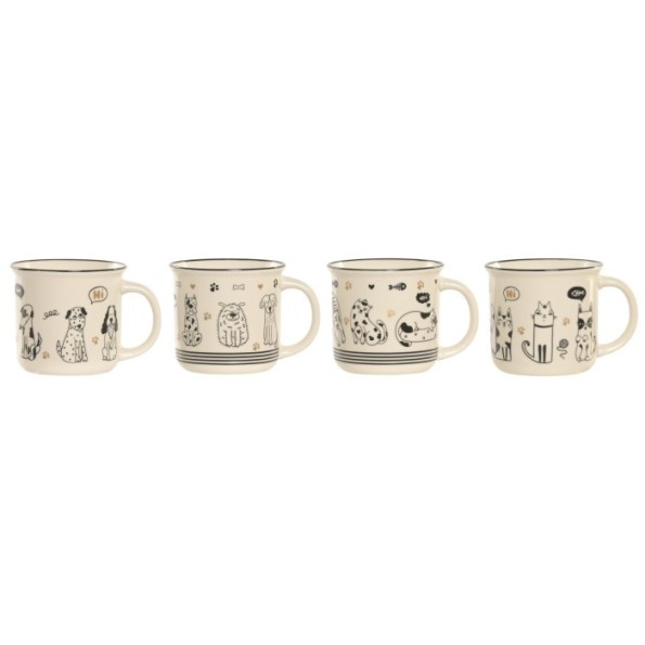 MUG PORCELANA 12,5X9,5X9 340ML GATOS 4 SURT.