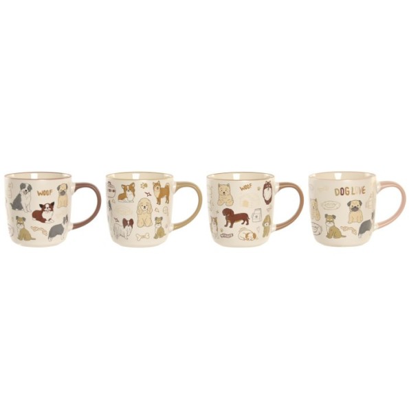 MUG PORCELANA 12,5X9X9,3 380ML PERROS 4 SURT.