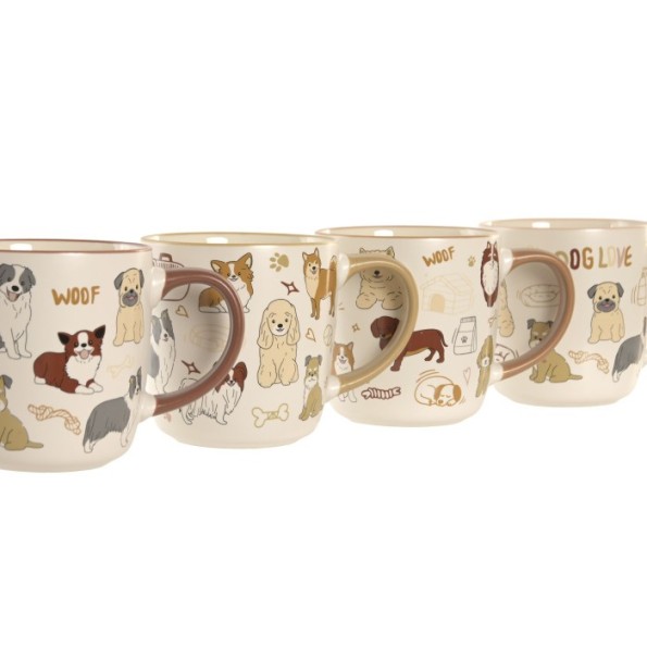 MUG PORCELANA 12,5X9X9,3 380ML PERROS 4 SURT.