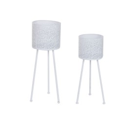 MACETERO SET 2 HIERRO 23X23X66 HOJAS BLANCO