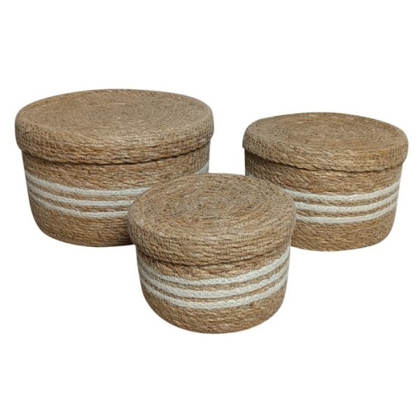 CESTA SET 3 SEAGRASS YUTE 26X26X13 CON TAPA