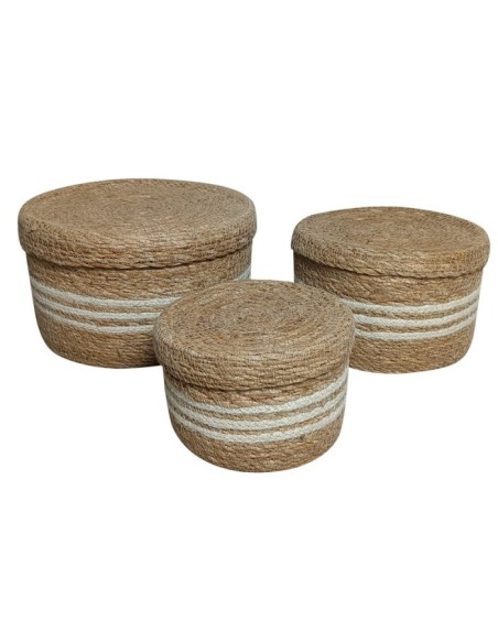 CESTA SET 3 SEAGRASS YUTE 26X26X13 CON TAPA