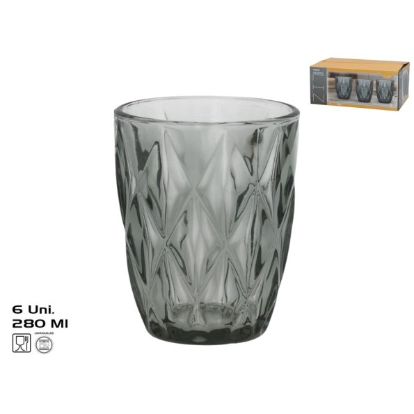 VASO CRISTAL LIZ X6 280ML GRIS