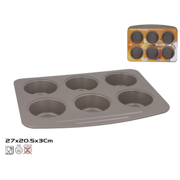 MOLDE MAGDALENAS X6 ANTIADHERENTE TOPACIO 27X20.5X3CM
