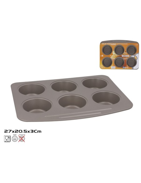 MOLDE MAGDALENAS X6 ANTIADHERENTE TOPACIO 27X20.5X3CM