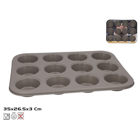 MOLDE MAGDALENAS X12 ANTIADHERENTE TOPACIO 35X26.5X3CM