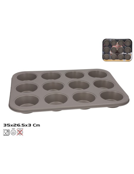 MOLDE MAGDALENAS X12 ANTIADHERENTE TOPACIO 35X26.5X3CM