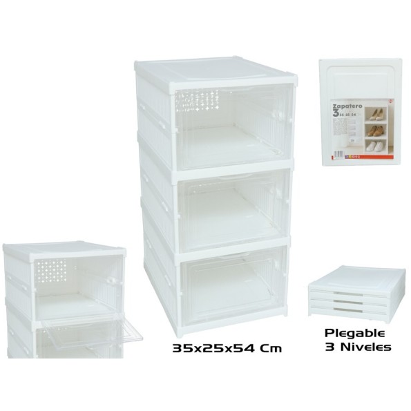 ZAPATERO PLEGABLE 3 NIVELES 35X25X54CM BLANCO