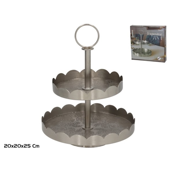 EXPOSITOR CUPCAKES 2 PISOS 20X20X25CM TINA PLATA