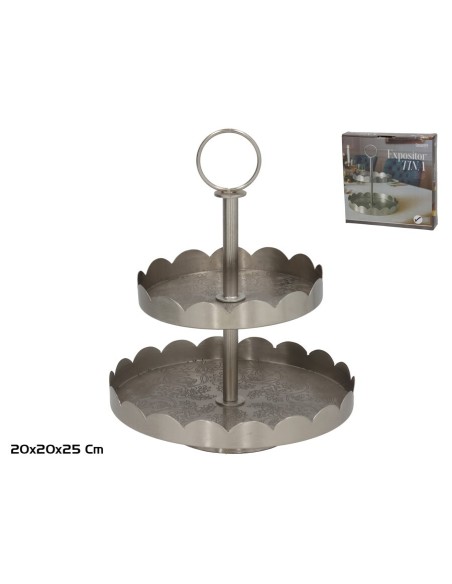 EXPOSITOR CUPCAKES 2 PISOS 20X20X25CM TINA PLATA