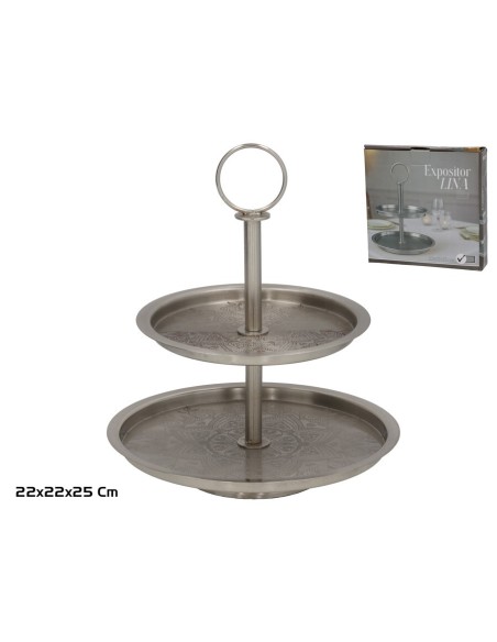 EXPOSITOR 2 PISOS 22X22X25CM LINA PLATA
