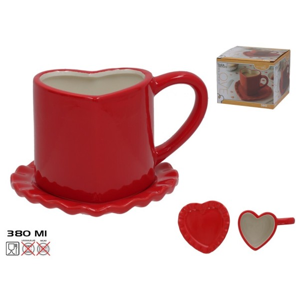 TAZA CON PLATO 380ML 14CM SAN VALENTIN