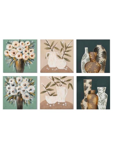 CANVAS 100% PINTADO A MANO FLORERO 60X60X4CM 6 SURT