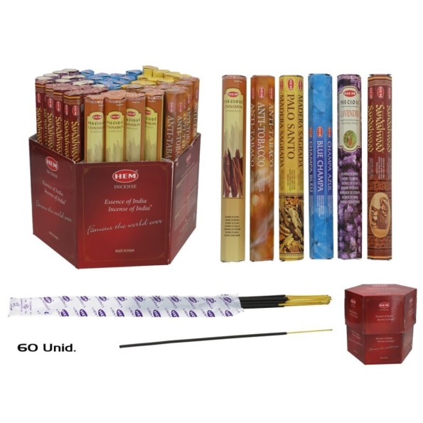 INCIENSO HEX. PDQ-60PCS  6 SURT. 23CM