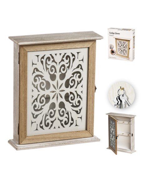 CUELGALLAVES MADERA MANDALA 29,5 cm T/CRISTAL