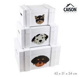 SET 3 CAJAS DE MADERA CON TAPA COZY DOGS