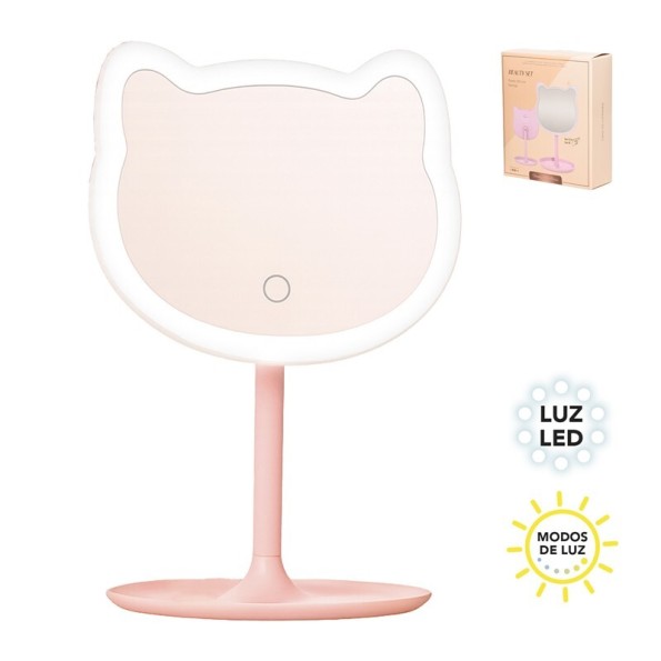 ESPEJO LED CON BANDEJA Y LUZ REGULABLE CAT