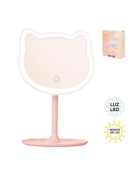 ESPEJO LED CON BANDEJA Y LUZ REGULABLE CAT