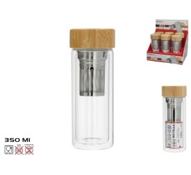 BOTELLA CRISTAL C/TAPA BAMBU + INFUSIONADOR 350ML