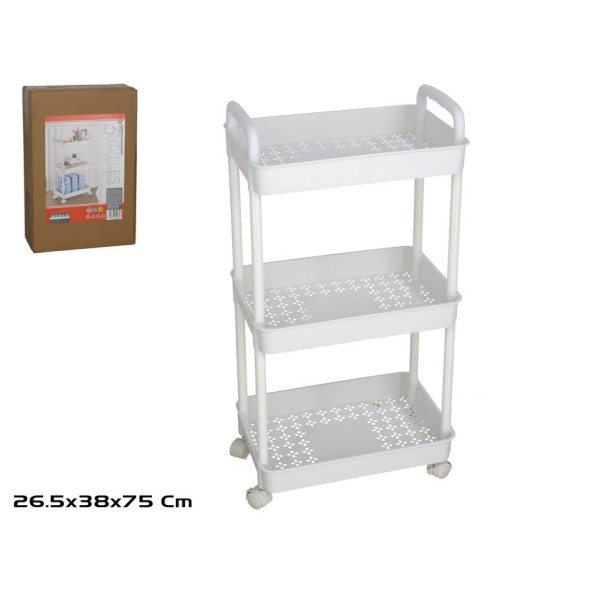 CARRITO MULTIUSOS 3 NIVELES BLANCO 38X26,5X75CM