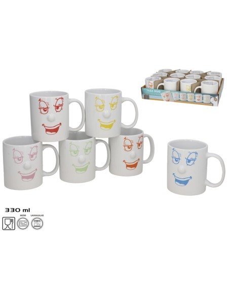 TAZA MUG CERAMICA HAPPY FACES 330ML 6 SU