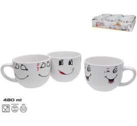 TAZA JUMBO GRES FUNNY FACES 480ML 3 SURTIDOS