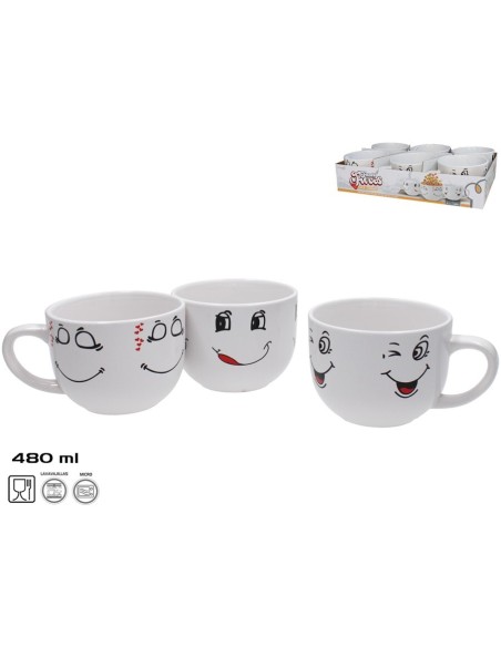 TAZA JUMBO GRES FUNNY FACES 480ML 3 SURTIDOS