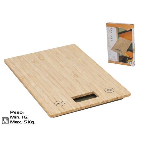 BASCULA DE COCINA DIGITAL 5KG BAMBU 21,5X15X2CM