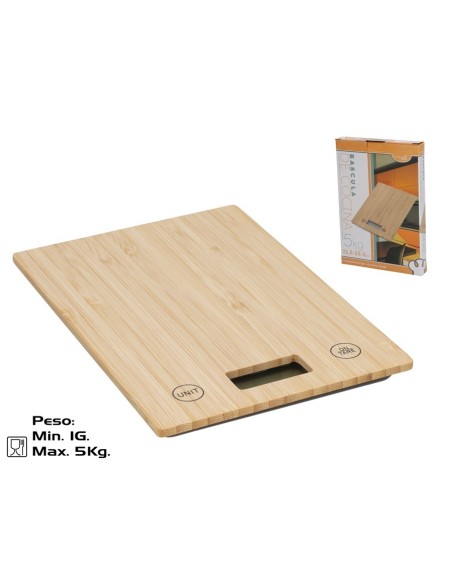 BASCULA DE COCINA DIGITAL 5KG BAMBU 21,5X15X2CM