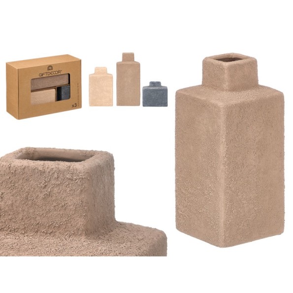 SET 3 JARRONES TERRA CUADRADOS SURT 3 COLORES