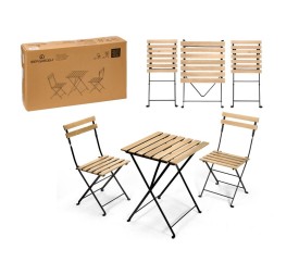 SET 3 PCS MESA 2 SILLAS MADERA CLARA PATAS METAL