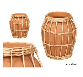 JARRON INDALO BARRO MIMBRE 21X24CM