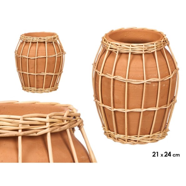 JARRON INDALO BARRO MIMBRE 21X24CM