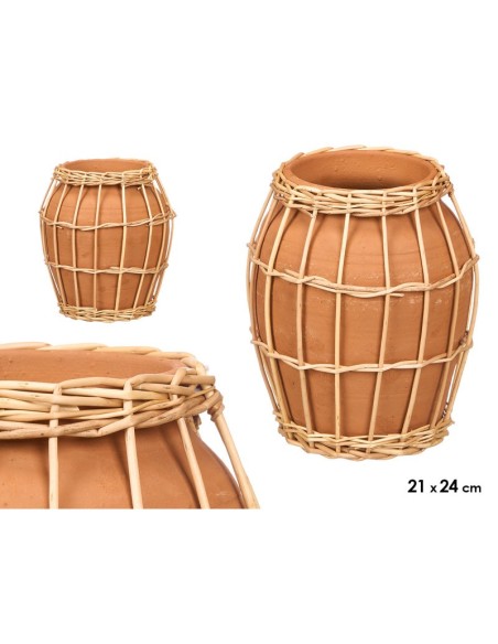 JARRON INDALO BARRO MIMBRE 21X24CM