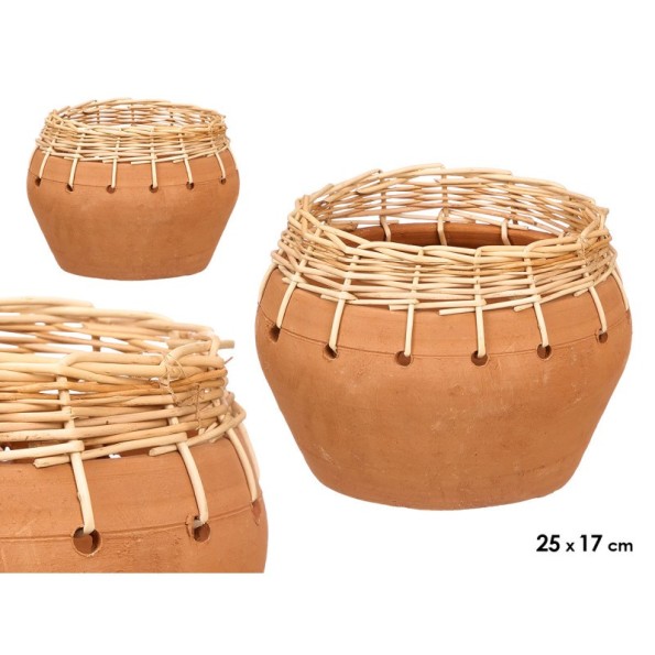 JARRON INDALO BARRO MIMBRE 25X17CM
