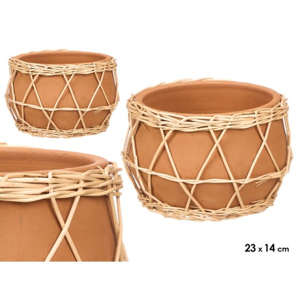 JARRON INDALO BARRO MIMBRE 23X14CM