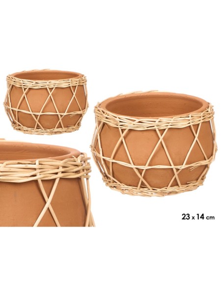 JARRON INDALO BARRO MIMBRE 23X14CM