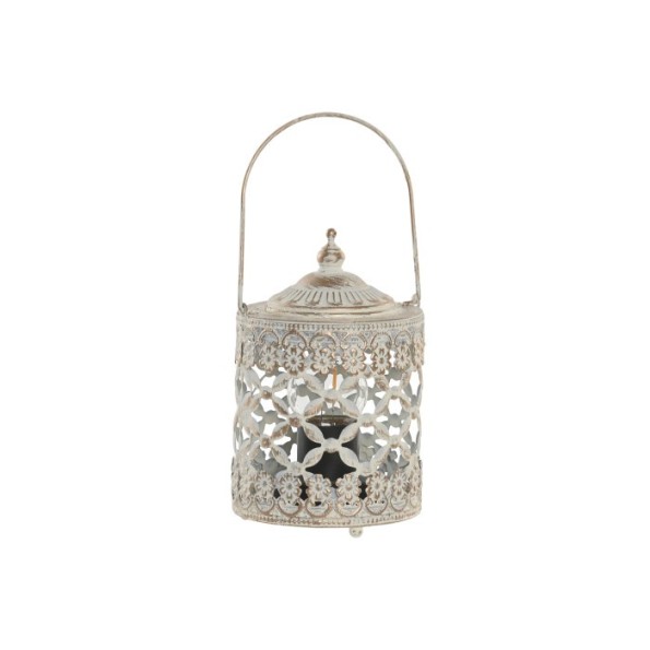 FAROLA METAL LED CRISTAL 9X9X14,5 ENVEJECIDO BLANCO