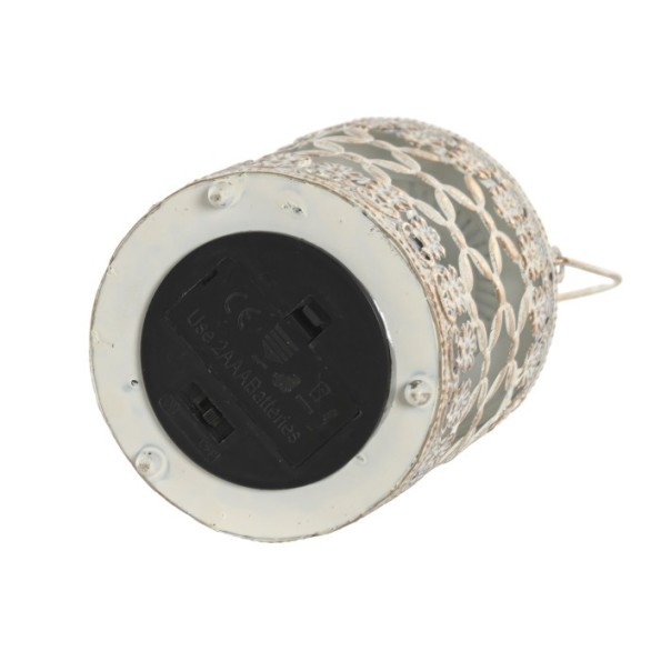 FAROLA METAL LED CRISTAL 9X9X14,5 ENVEJECIDO BLANCO