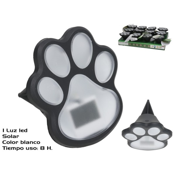 LAMPARA JARDIN + PANEL SOLAR LED HUELLA PERRO 8H 9