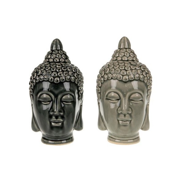 BUDDHA HEAD CERAMIC 10x10x20CM 1pc LIGHT GREY/DARK GREY