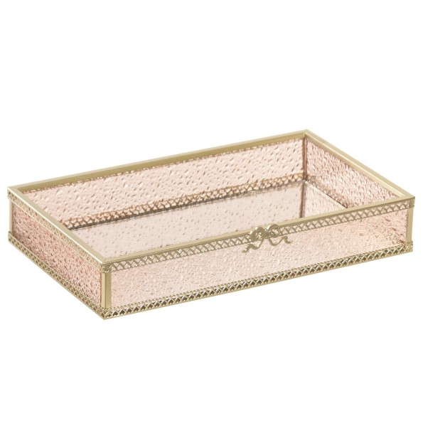 BANDEJA DECORACION CRISTAL METAL 24X14X4,5 ROSA