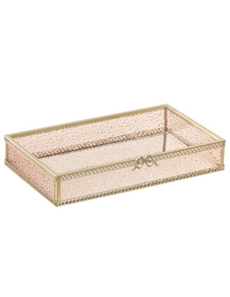 BANDEJA DECORACION CRISTAL METAL 24X14X4,5 ROSA