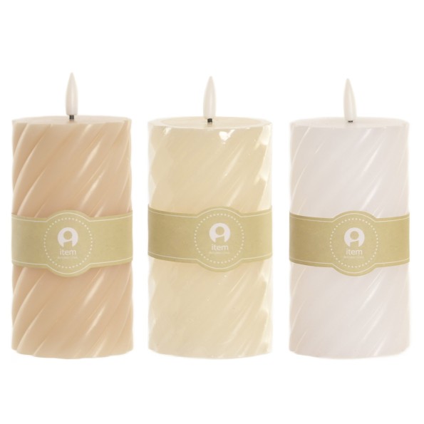 VELA LED CERA PARAFINA 7X7X17 ESPIRAL 3 SURT.