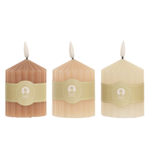 VELA LED CERA PARAFINA 7X7X12 RAYAS 3 SURT.